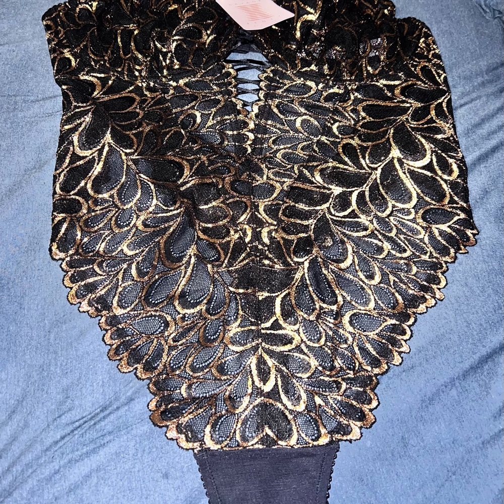 Black and Gold Lace Savage Not Sorry Bodysuit